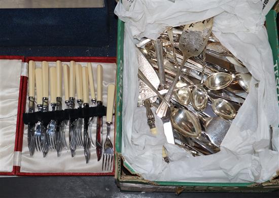 A canteen of plated cutlery and a set of fish knives and forks